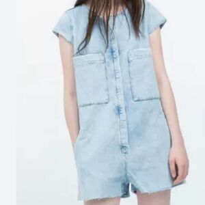 Zara Women's Blue Playsuit-romper 

Light Blue Denim Romper size xs